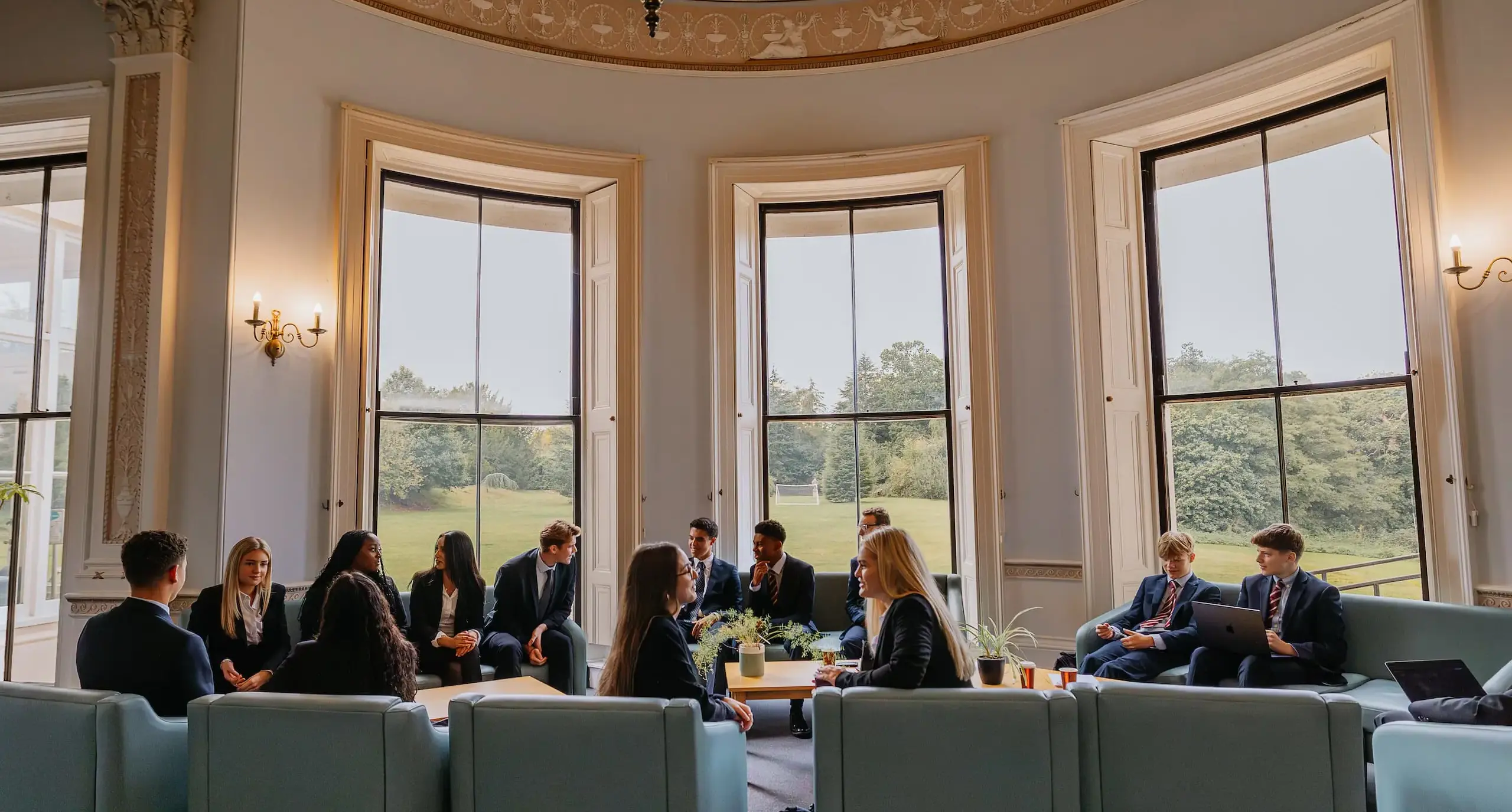 Radnor Sixth Formers sitting in a common room